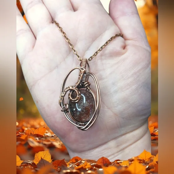 Artisan Copper Wire Wrap Pendant with Garden Qaurtz - Picture 5 of 5